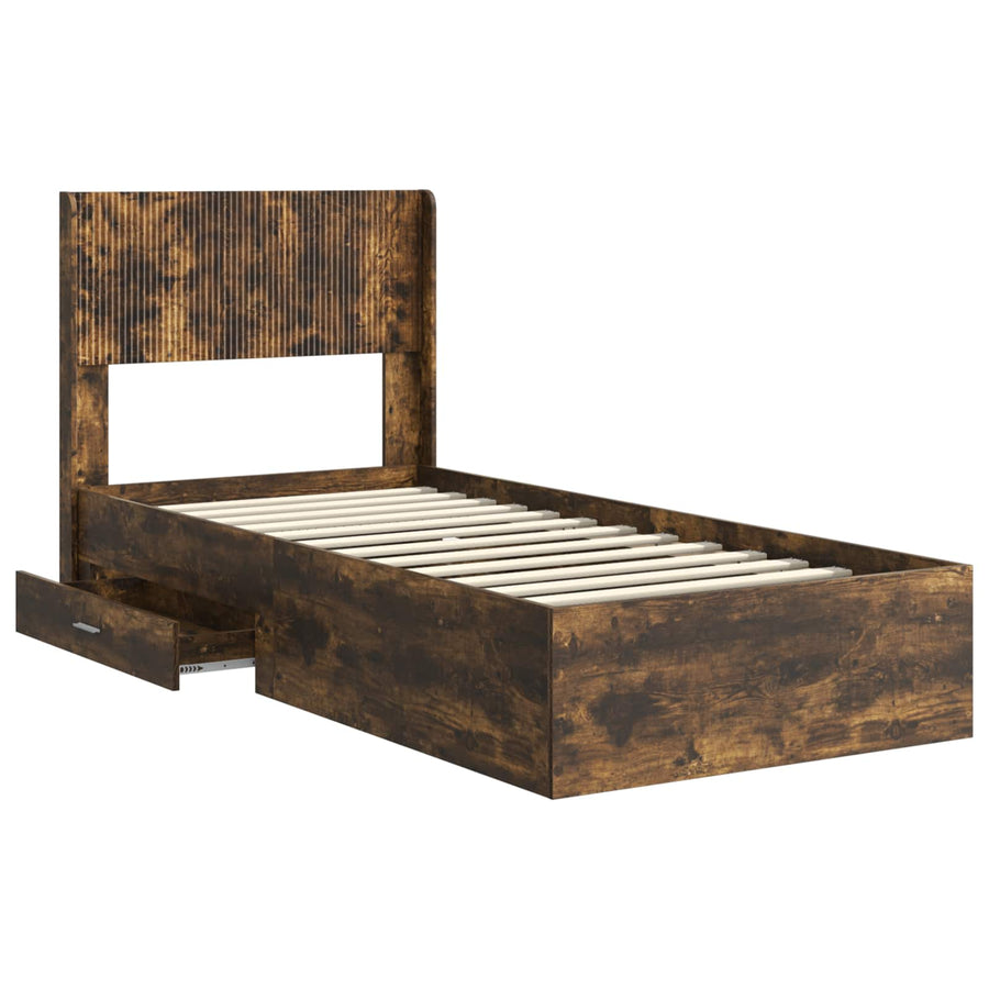 Bedframe met opbergruimte en hoofdbord Gerookt eiken