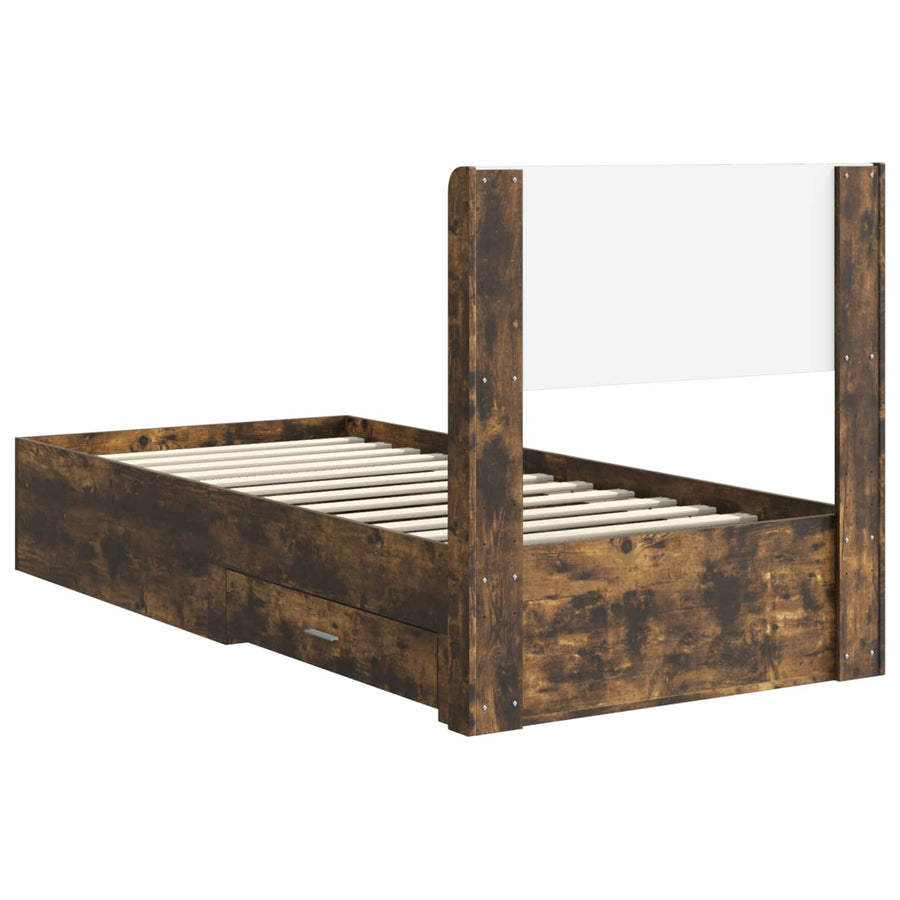 Bedframe met opbergruimte en hoofdbord Gerookt eiken