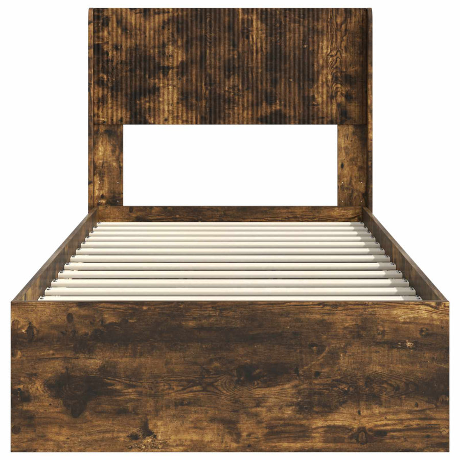 Bedframe met opbergruimte en hoofdbord Gerookt eiken