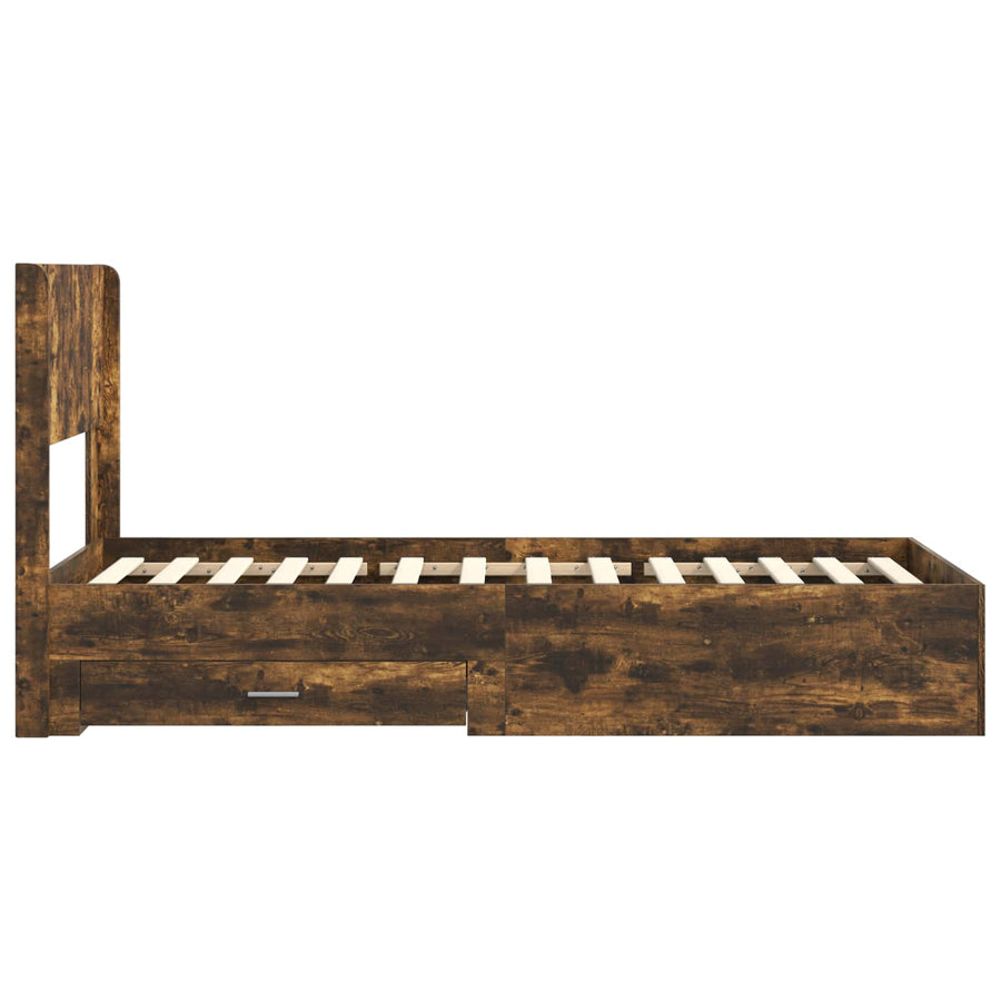 Bedframe met opbergruimte en hoofdbord Gerookt eiken