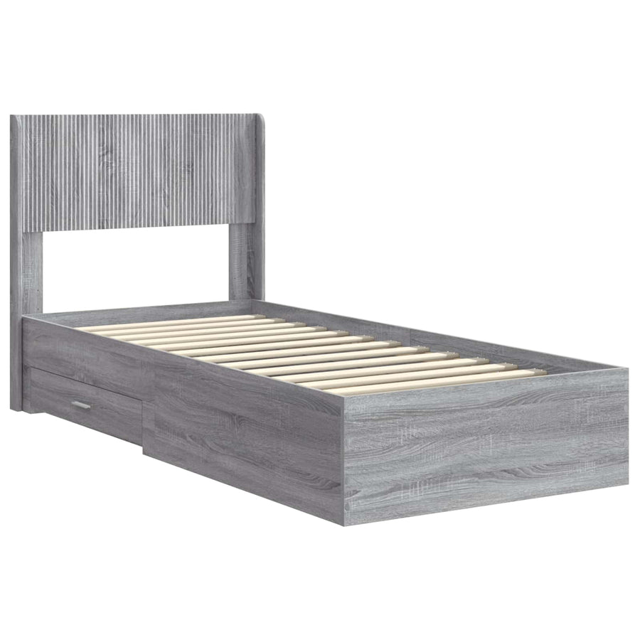 Bedframe met opbergruimte en hoofdbord Grijs Sonoma 90 x 190 cm