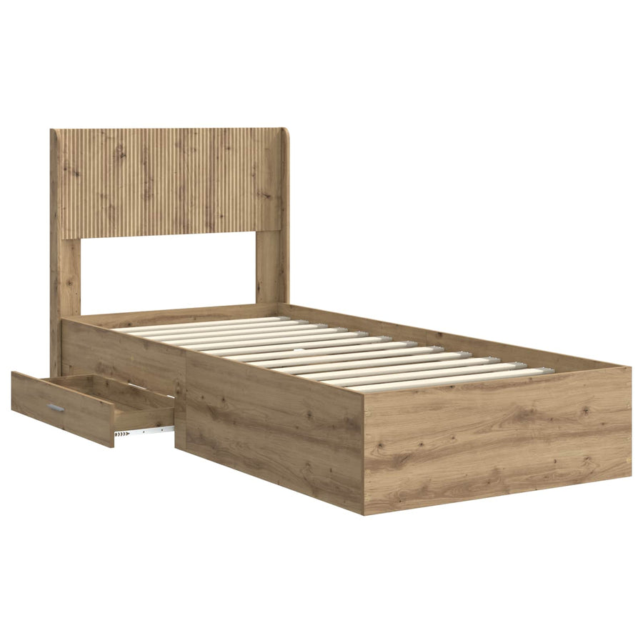 Bedframe met opbergruimte en hoofdbord Artisanaal eiken