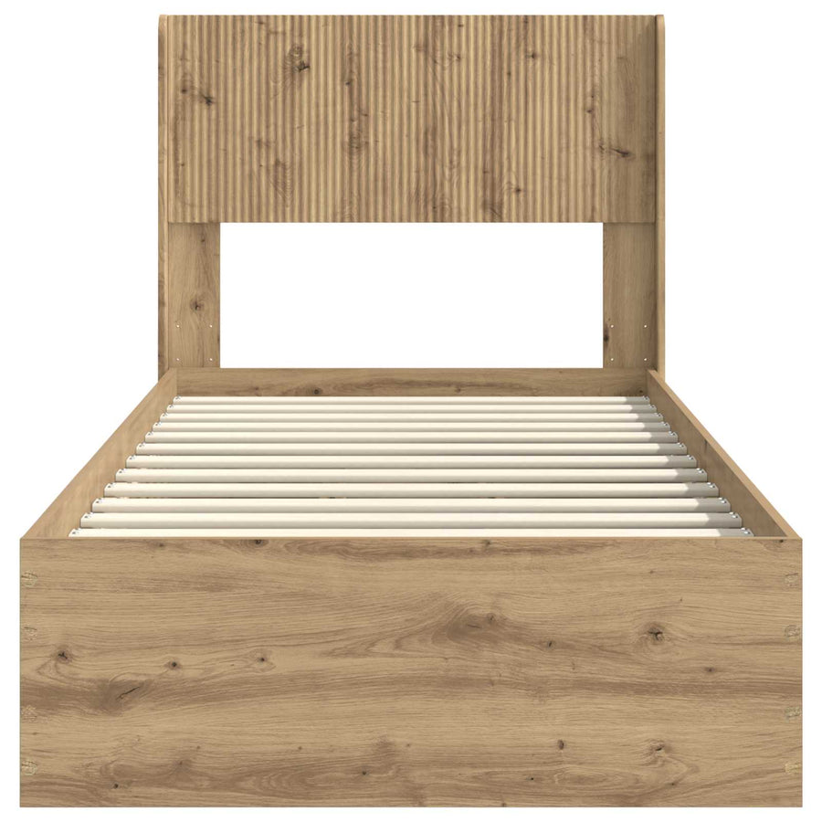 Bedframe met opbergruimte en hoofdbord Artisanaal eiken