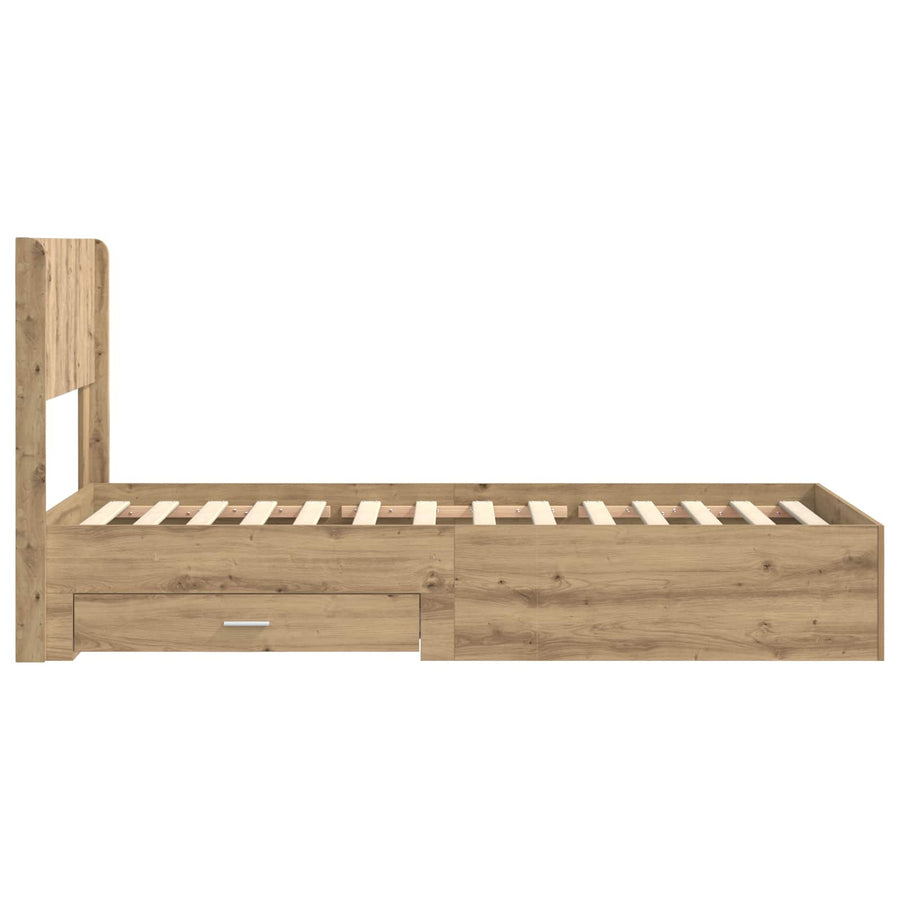 Bedframe met opbergruimte en hoofdbord Artisanaal eiken