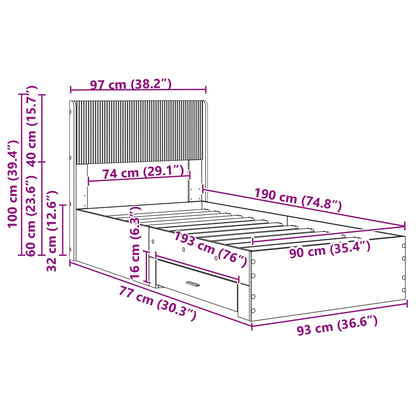Bedframe met opbergruimte en hoofdbord Artisanaal eiken