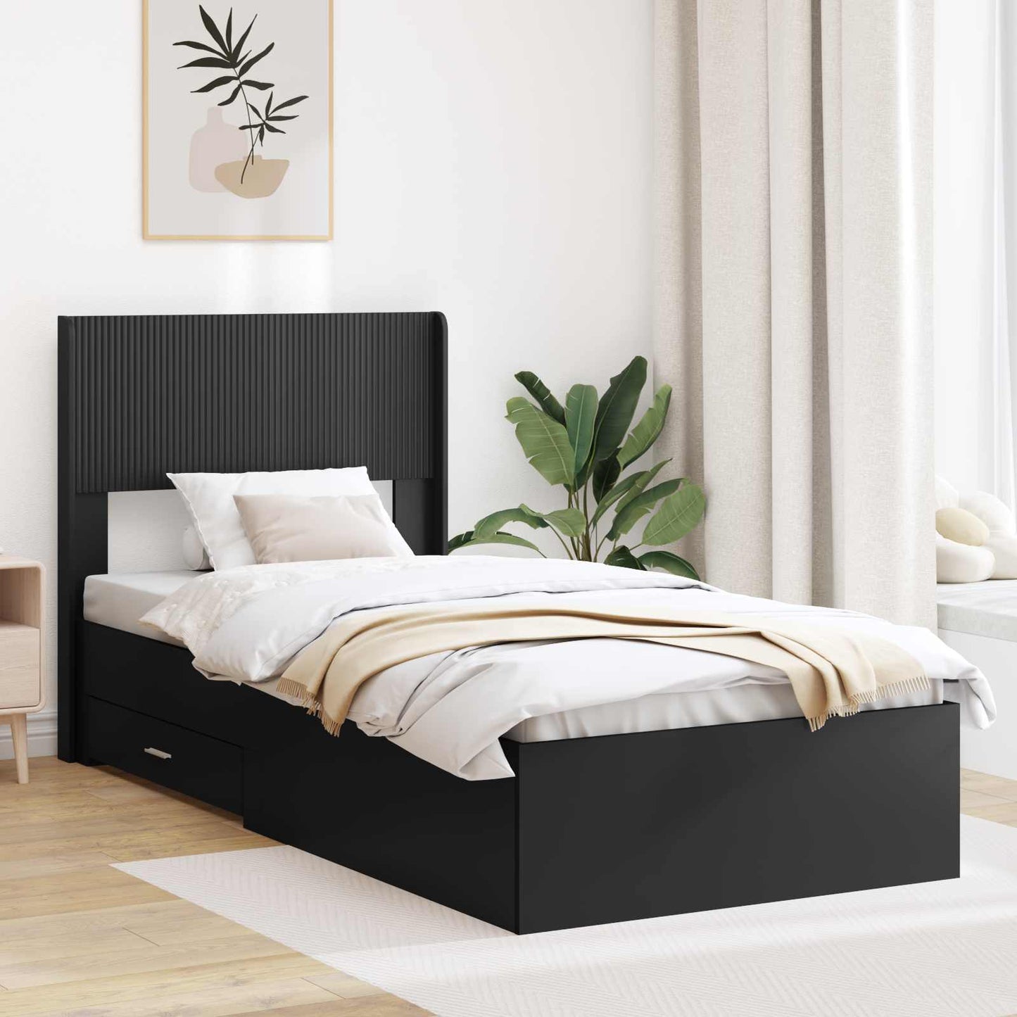 Bedframe met opbergruimte en hoofdbord Zwart 75 x 190 cm