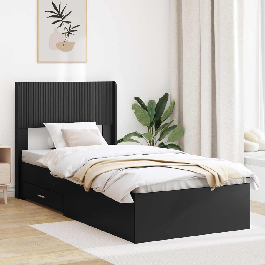 Bedframe met opbergruimte en hoofdbord Zwart 75 x 190 cm