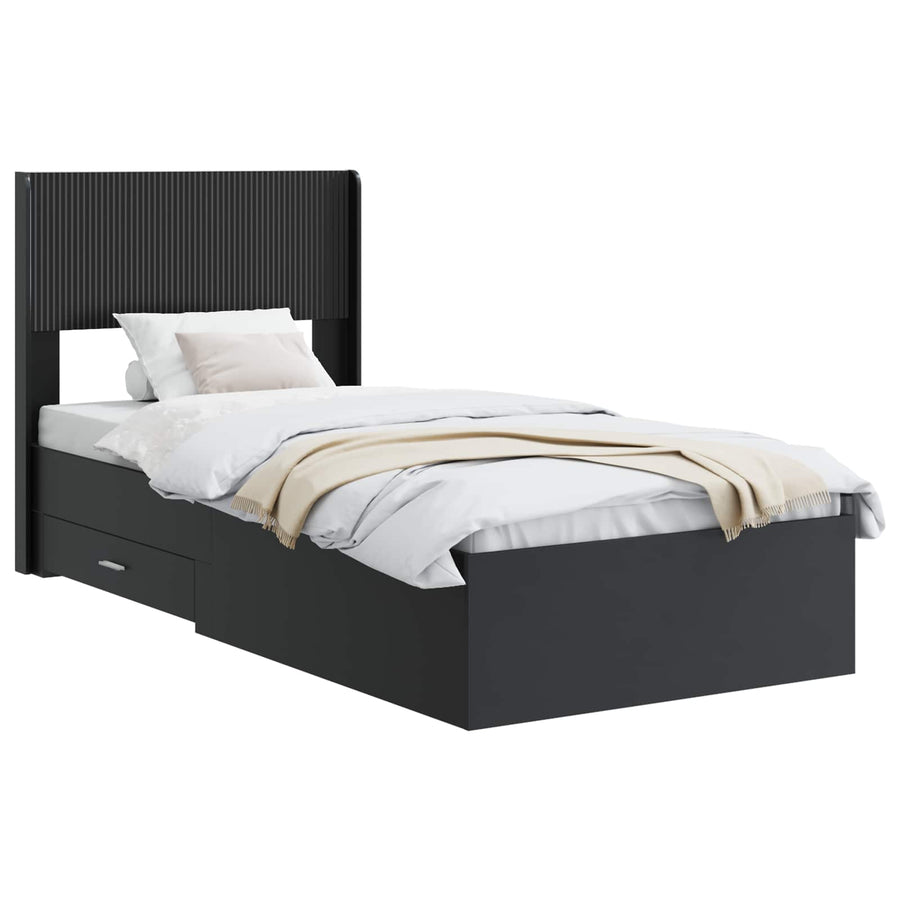 Bedframe met opbergruimte en hoofdbord Zwart 75 x 190 cm