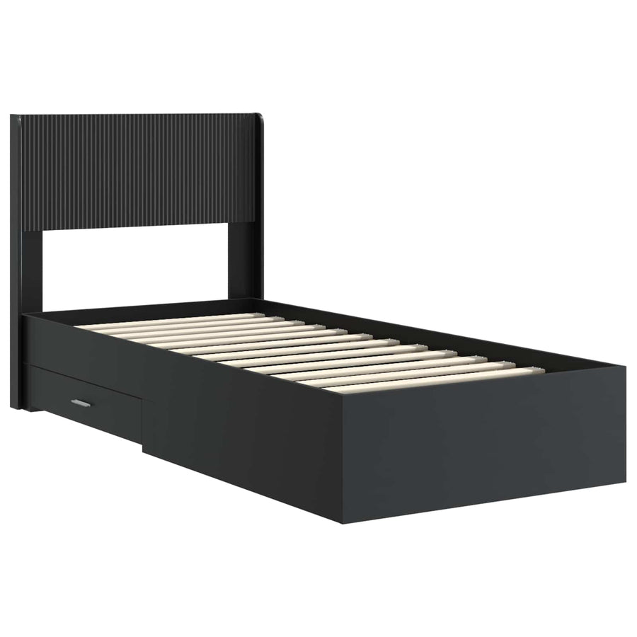 Bedframe met opbergruimte en hoofdbord Zwart 75 x 190 cm