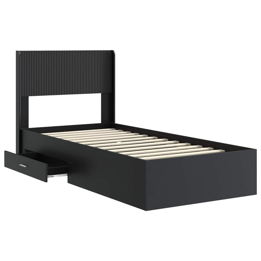 Bedframe met opbergruimte en hoofdbord Zwart 75 x 190 cm