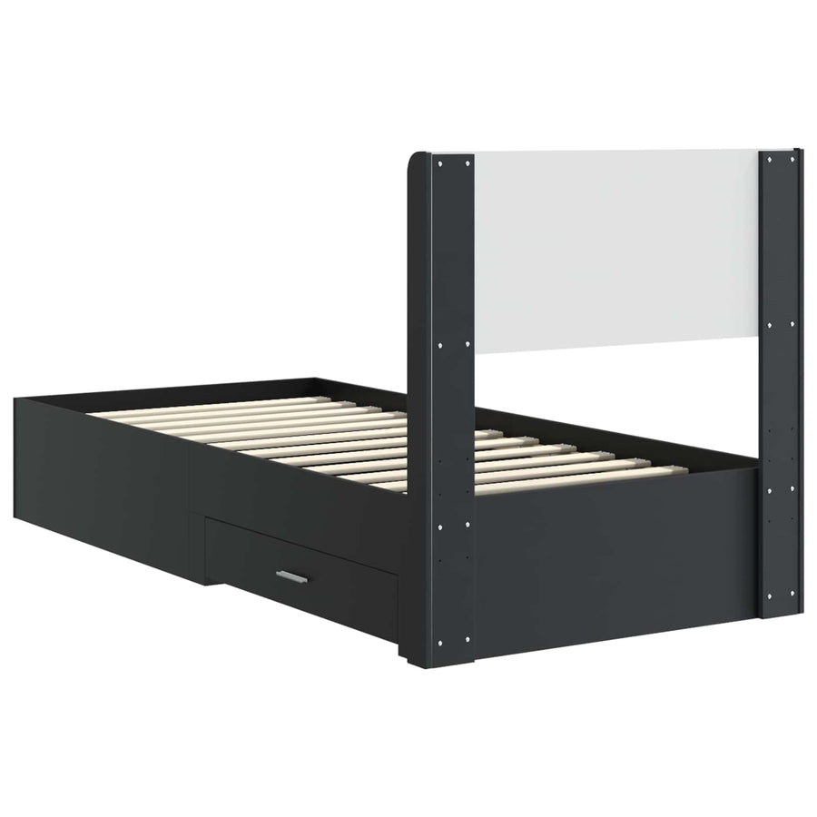 Bedframe met opbergruimte en hoofdbord Zwart 75 x 190 cm