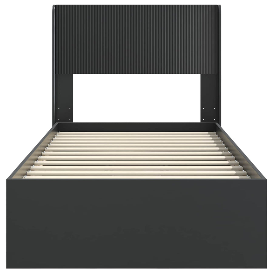 Bedframe met opbergruimte en hoofdbord Zwart 75 x 190 cm
