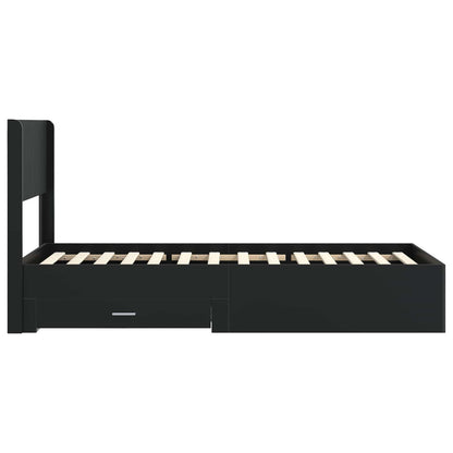 Bedframe met opbergruimte en hoofdbord Zwart 75 x 190 cm