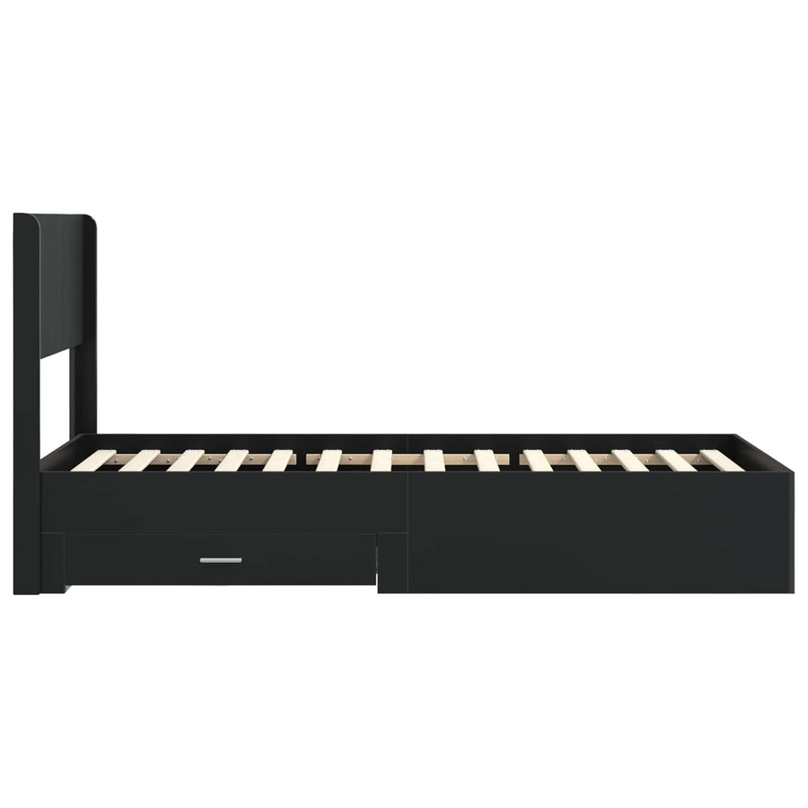 Bedframe met opbergruimte en hoofdbord Zwart 75 x 190 cm