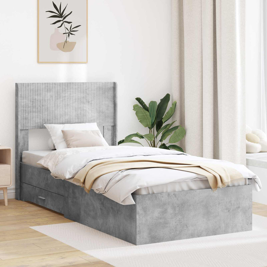 Bedframe met opbergruimte en hoofdbord Betongrijs 75 x 190 cm