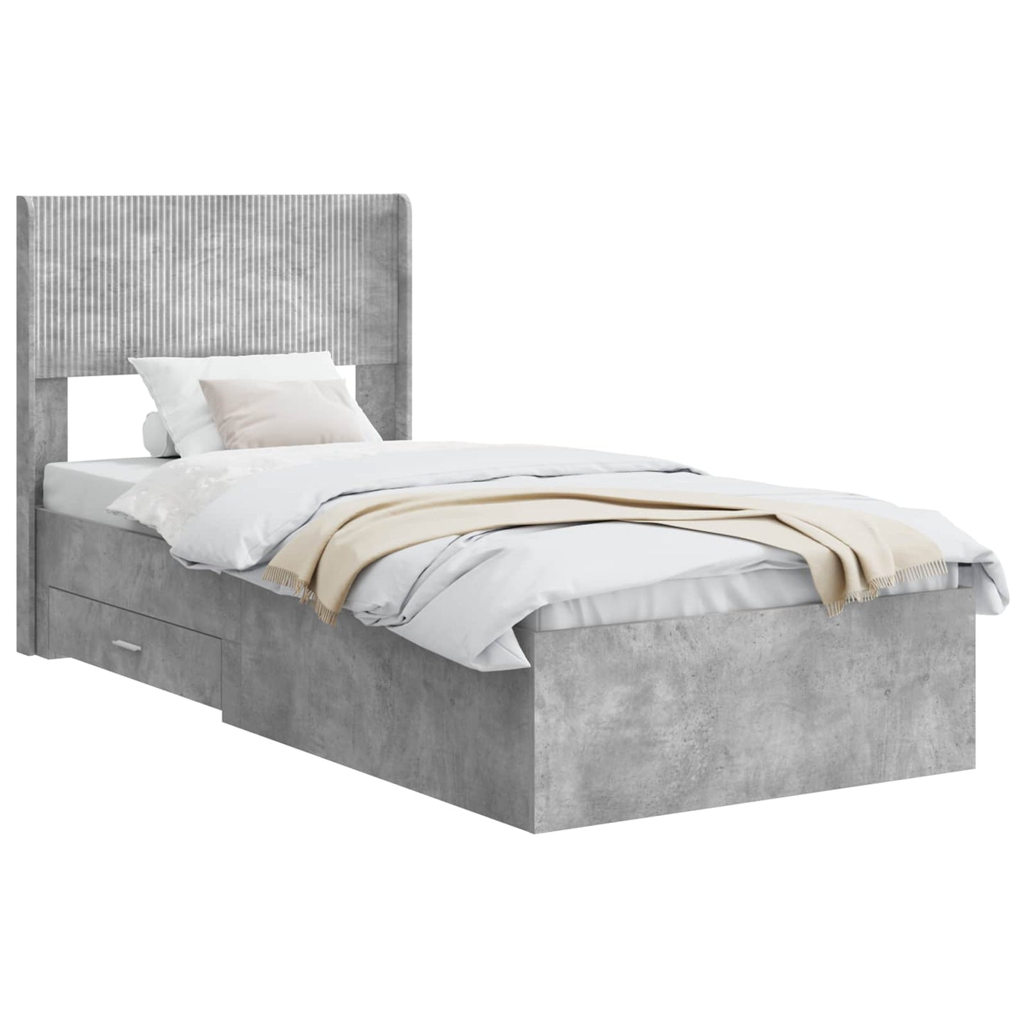 Bedframe met opbergruimte en hoofdbord Betongrijs 75 x 190 cm