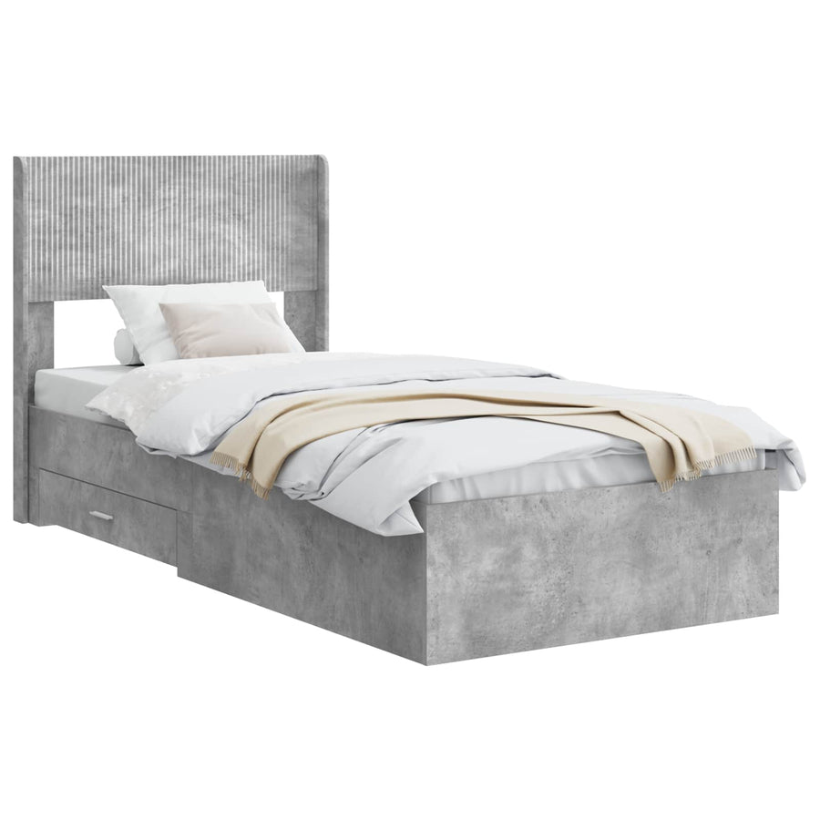Bedframe met opbergruimte en hoofdbord Betongrijs 75 x 190 cm