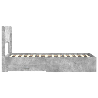 Bedframe met opbergruimte en hoofdbord Betongrijs 75 x 190 cm