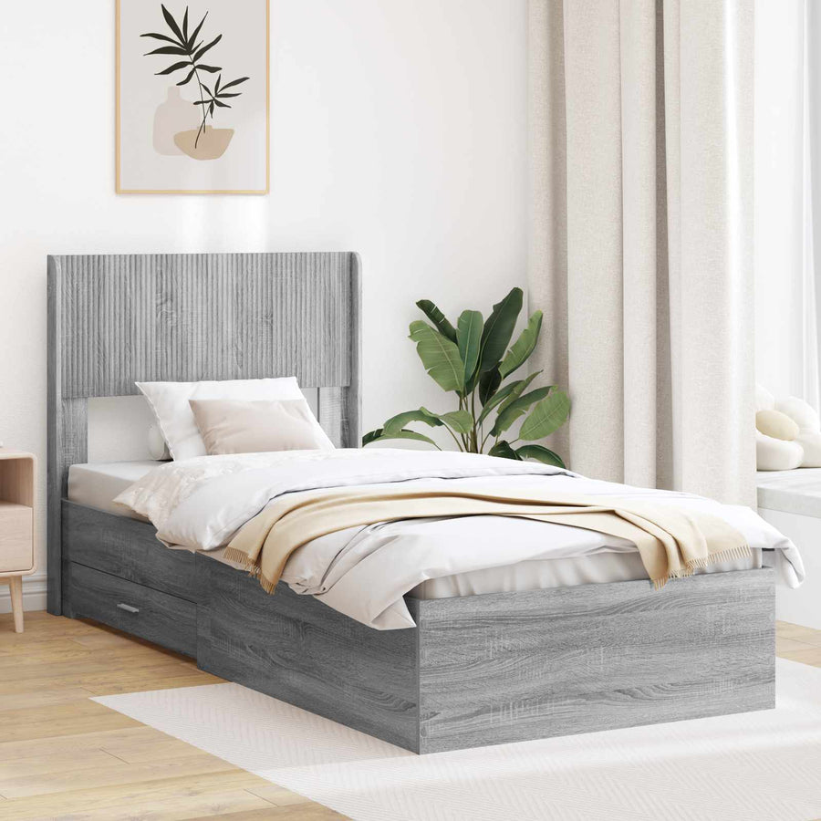Bedframe met opbergruimte en hoofdbord Grijs Sonoma 75 x 190 cm