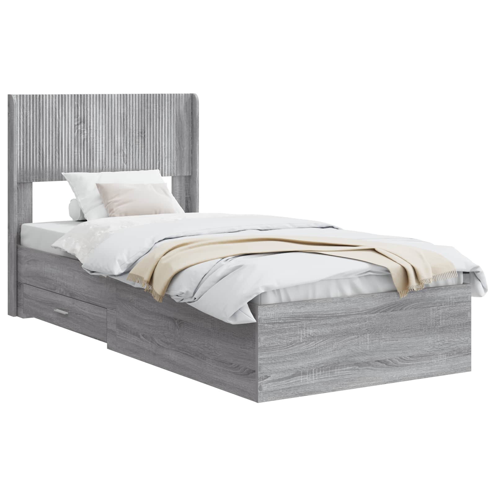 Bedframe met opbergruimte en hoofdbord Grijs Sonoma 75 x 190 cm
