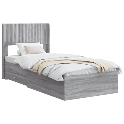 Bedframe met opbergruimte en hoofdbord Grijs Sonoma 75 x 190 cm