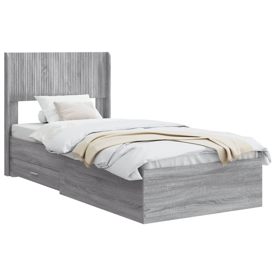 Bedframe met opbergruimte en hoofdbord Grijs Sonoma 75 x 190 cm