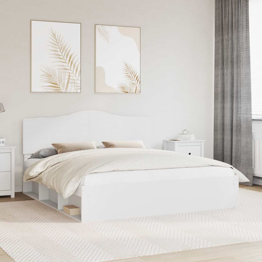 Bedframe met hoofdeinde Wit 200 x 200 cm Massief grenenhout