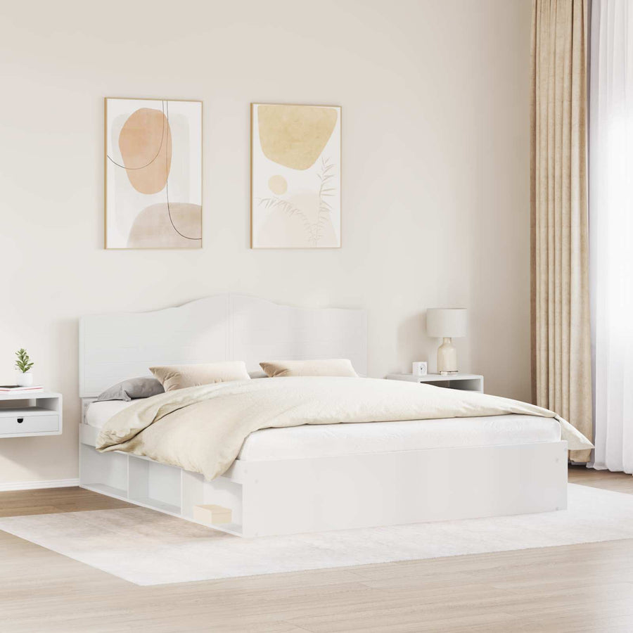 Bedframe met hoofdeinde Wit 200 x 200 cm Massief grenenhout