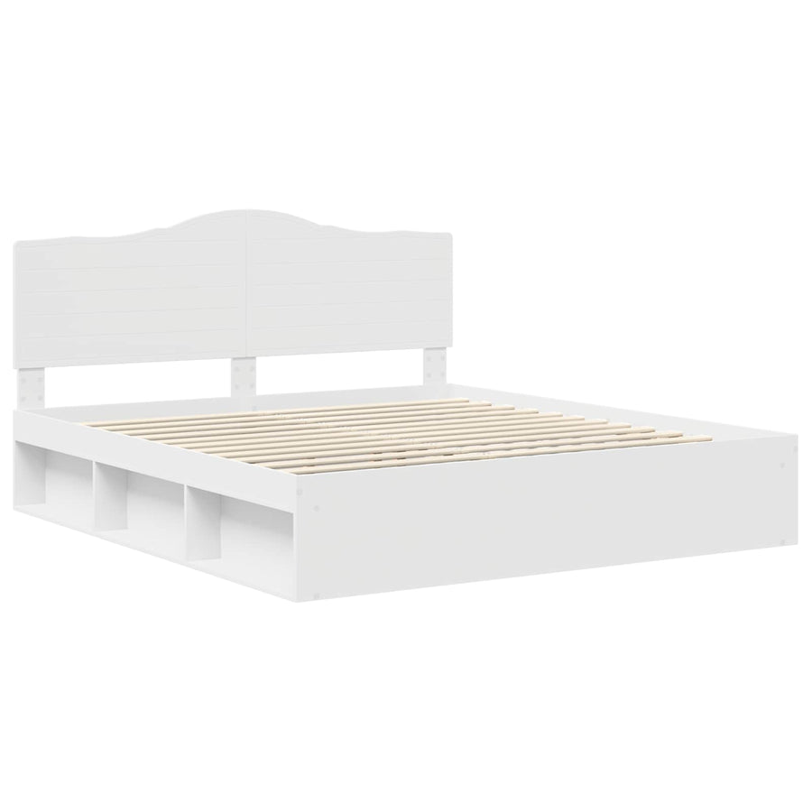 Bedframe met hoofdeinde Wit 200 x 200 cm Massief grenenhout