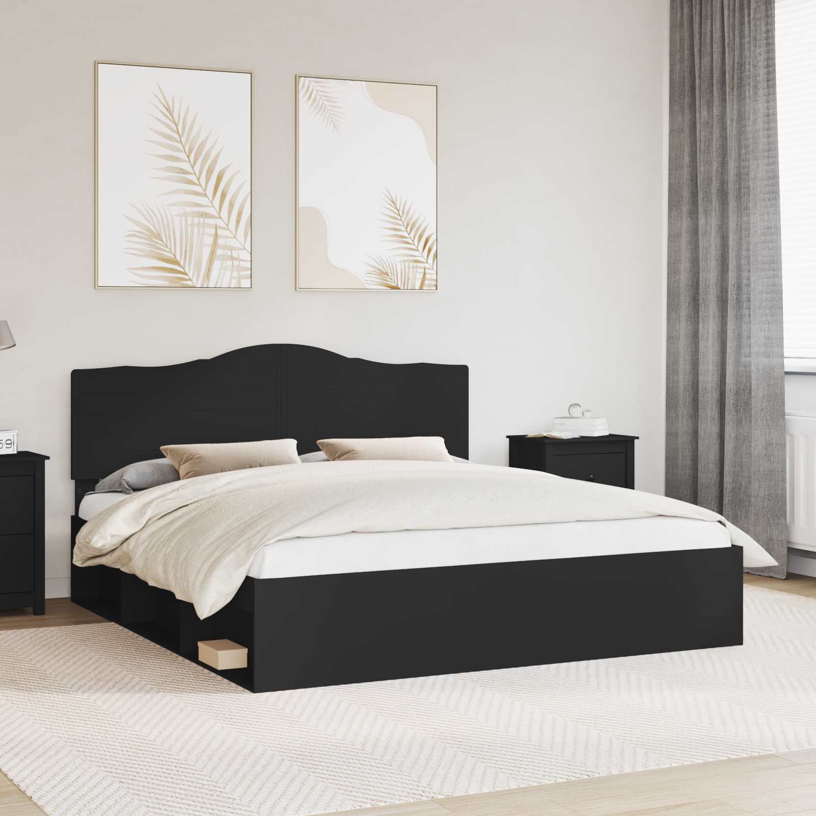 Bedframe met hoofdeinde Zwart 200 x 200 cm Massief grenenhout