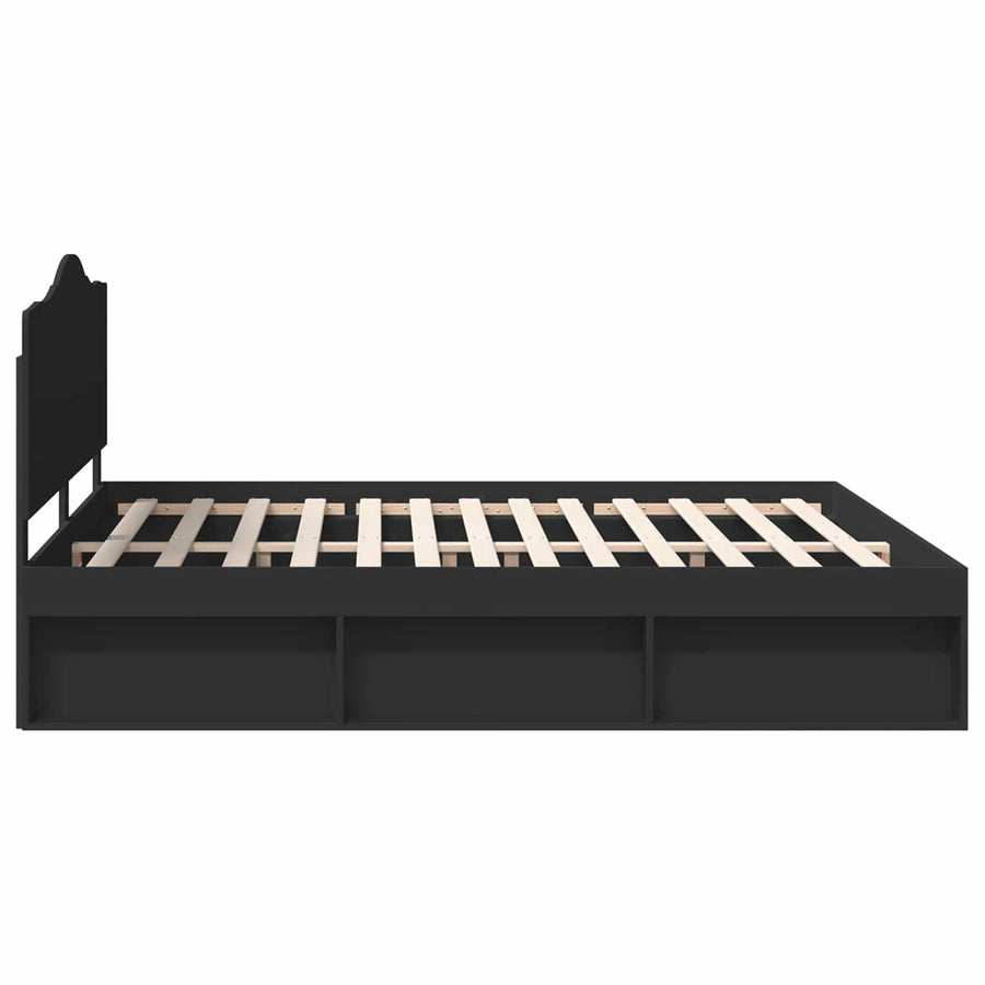 Bedframe met hoofdeinde Zwart 200 x 200 cm Massief grenenhout