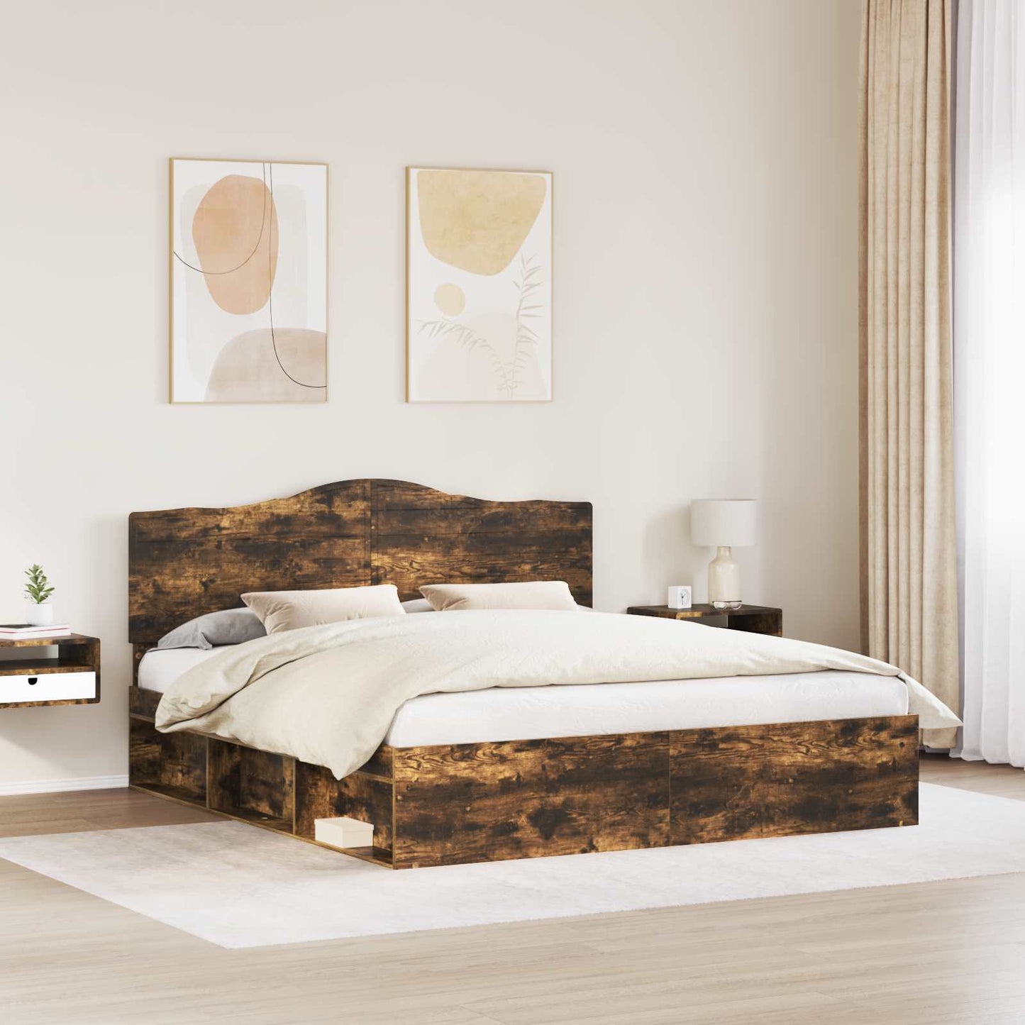 Bedframe Gerookt eiken 200 x 200 cm Massief grenenhout