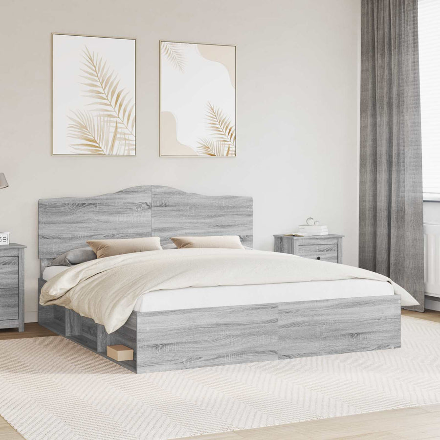 Bedframe Grijs Sonoma 200 x 200 cm Massief grenenhout