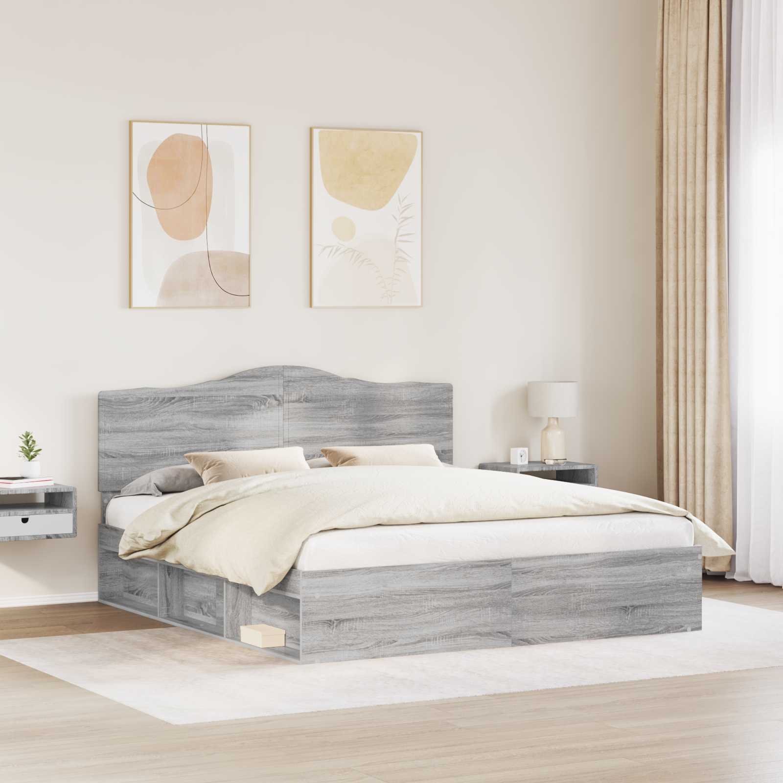 Bedframe Grijs Sonoma 200 x 200 cm Massief grenenhout