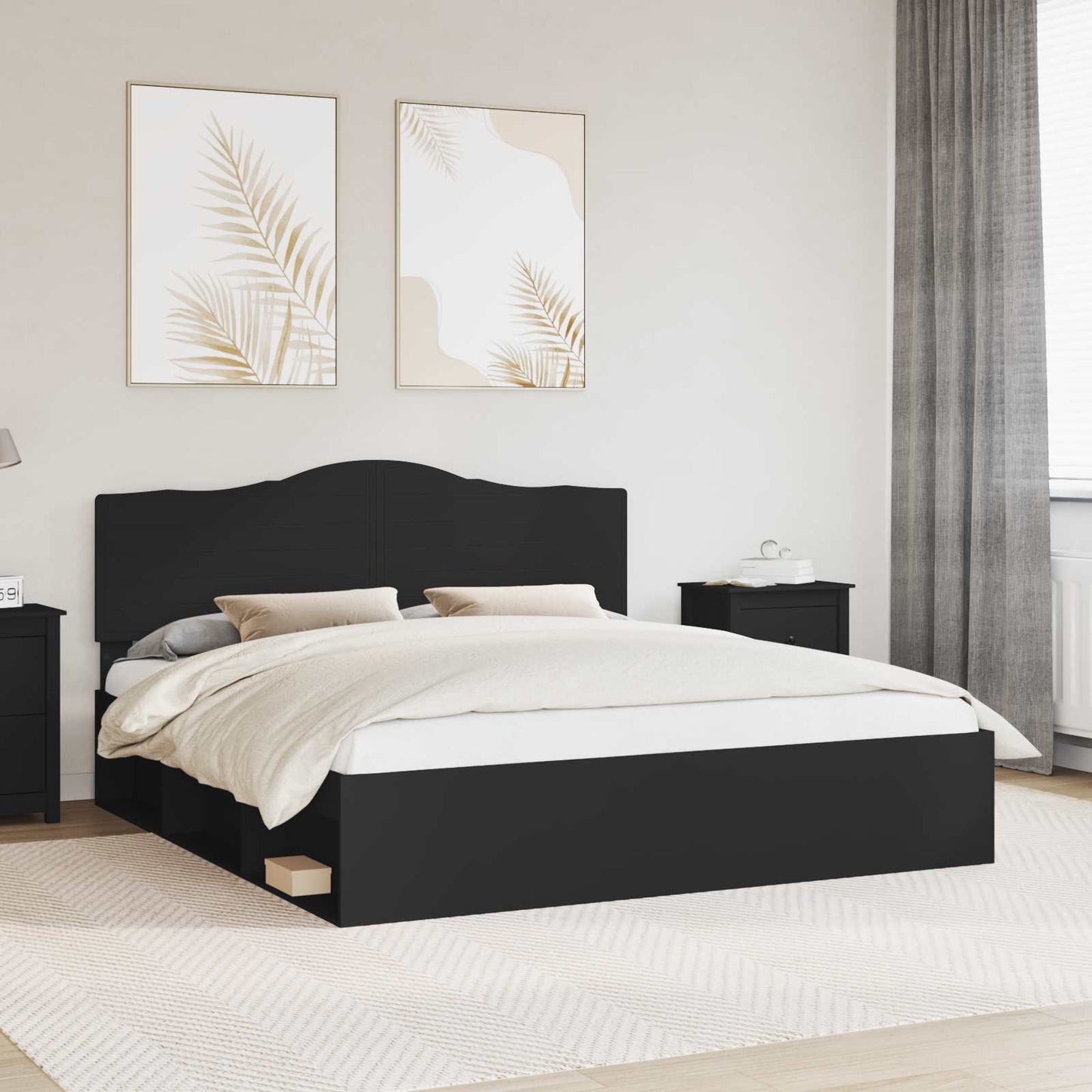 Bedframe met hoofdeinde Zwart 180 x 200 cm Massief grenenhout