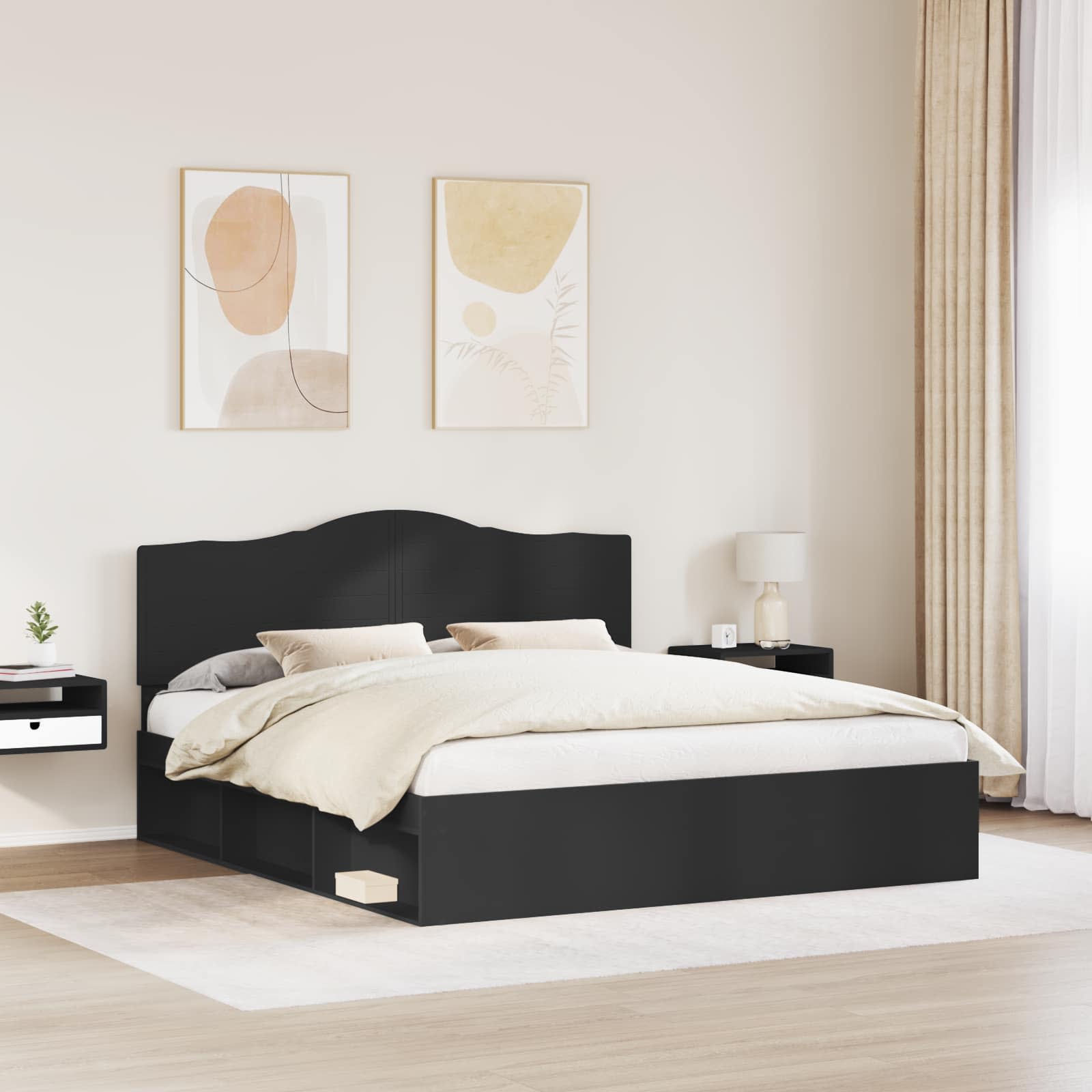 Bedframe met hoofdeinde Zwart 180 x 200 cm Massief grenenhout