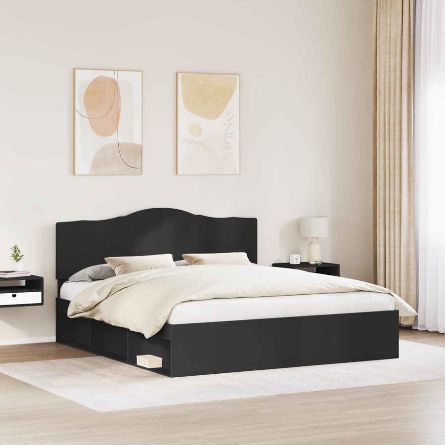Bedframe met hoofdeinde Zwart 180 x 200 cm Massief grenenhout