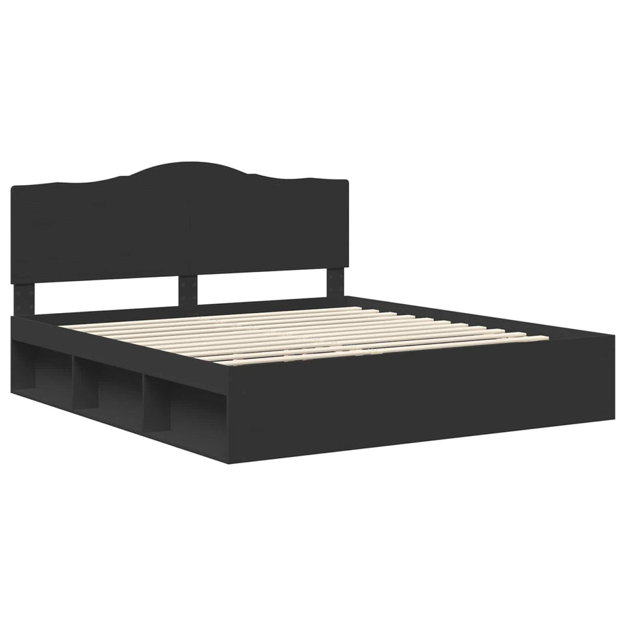 Bedframe met hoofdeinde Zwart 180 x 200 cm Massief grenenhout