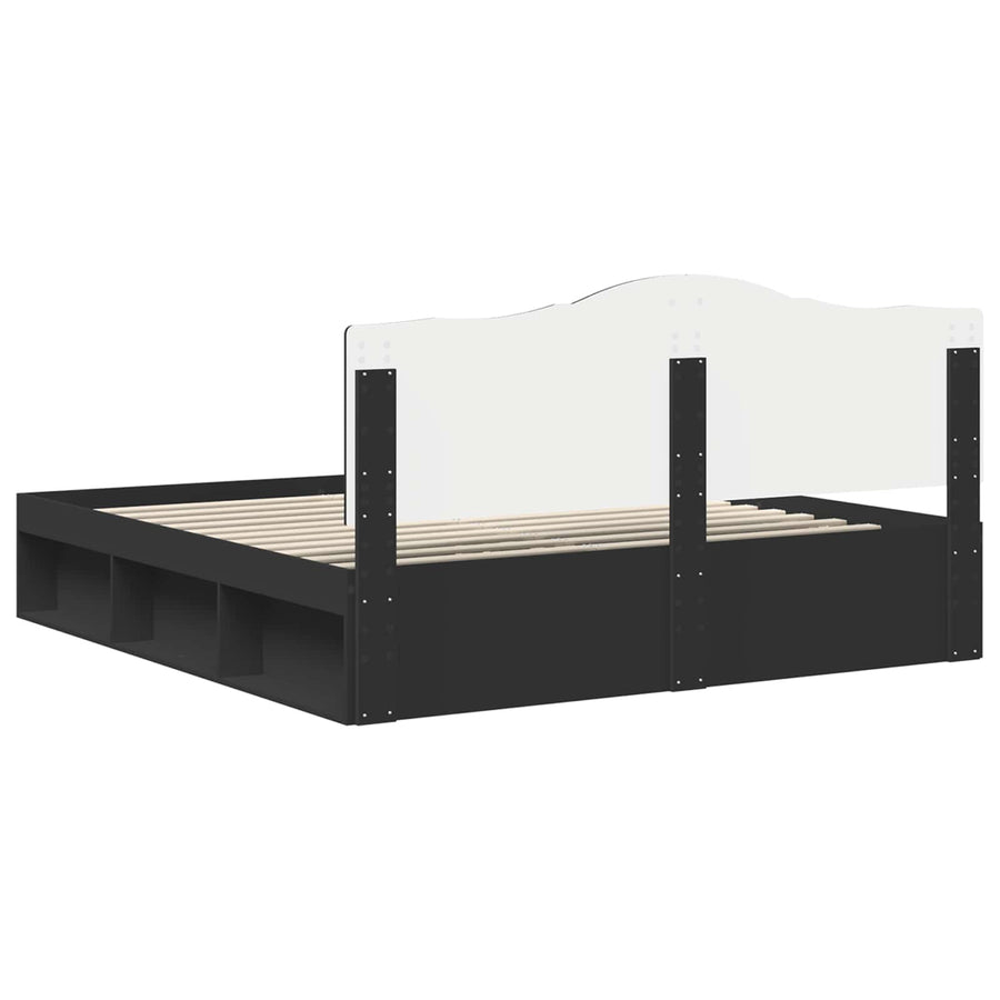 Bedframe met hoofdeinde Zwart 180 x 200 cm Massief grenenhout