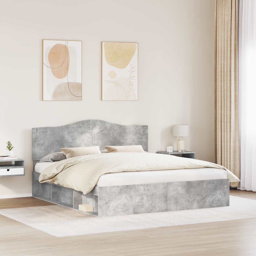 Bedframe met hoofdeinde Beton 180 x 200 cm Massief grenenhout