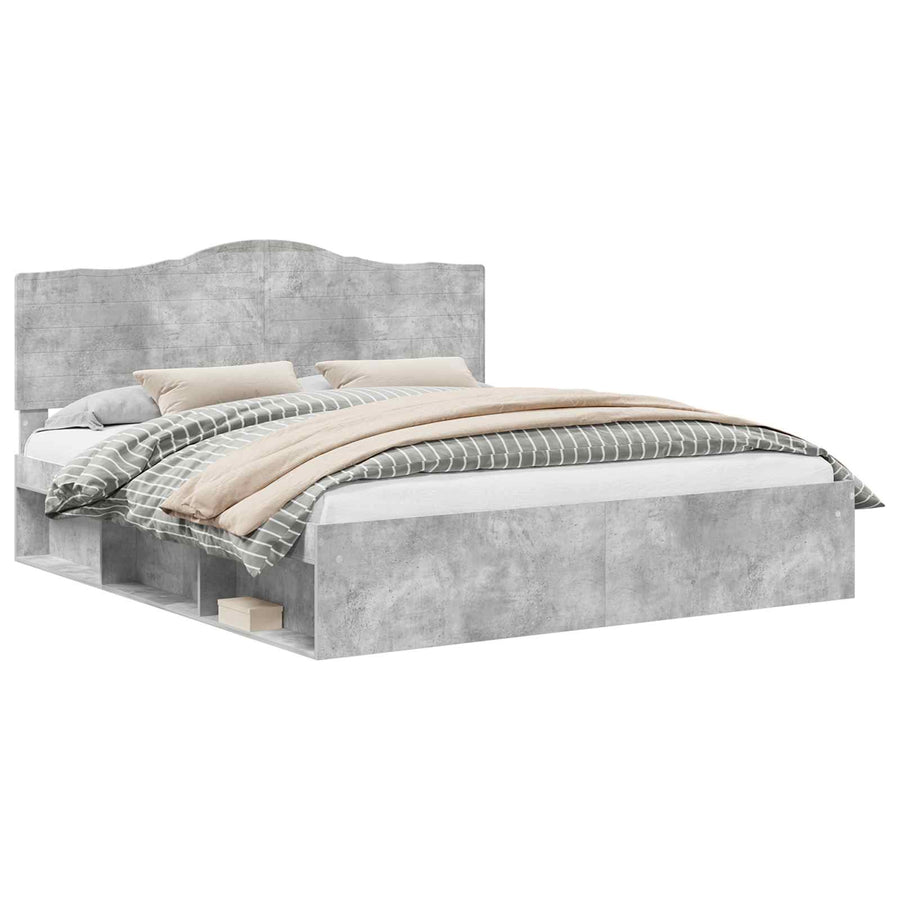 Bedframe met hoofdeinde Beton 180 x 200 cm Massief grenenhout