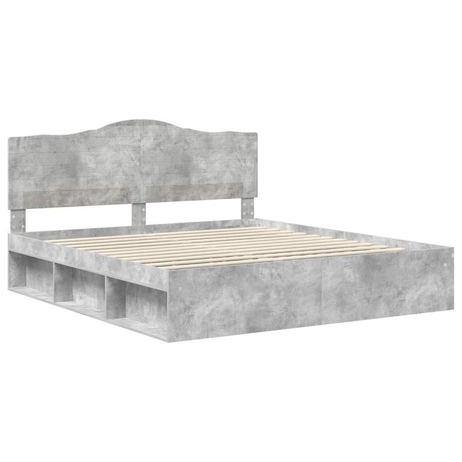 Bedframe met hoofdeinde Beton 180 x 200 cm Massief grenenhout