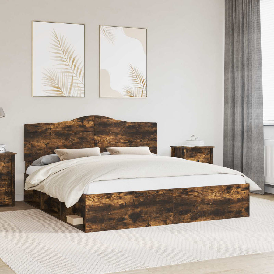 Bedframe Gerookt eiken 180 x 200 cm Massief grenenhout