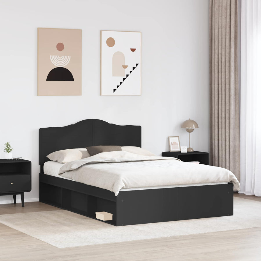 Bedframe met hoofdeinde Zwart 160 x 200 cm Massief grenenhout