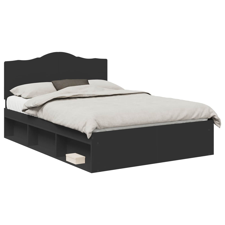 Bedframe met hoofdeinde Zwart 160 x 200 cm Massief grenenhout