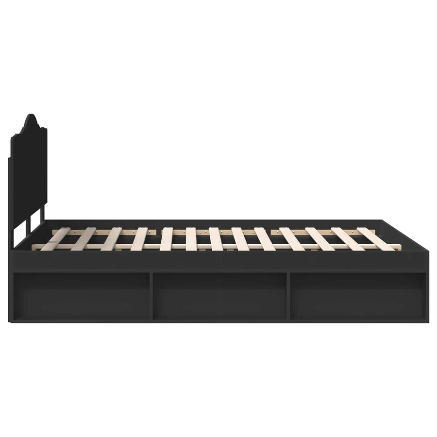 Bedframe met hoofdeinde Zwart 160 x 200 cm Massief grenenhout