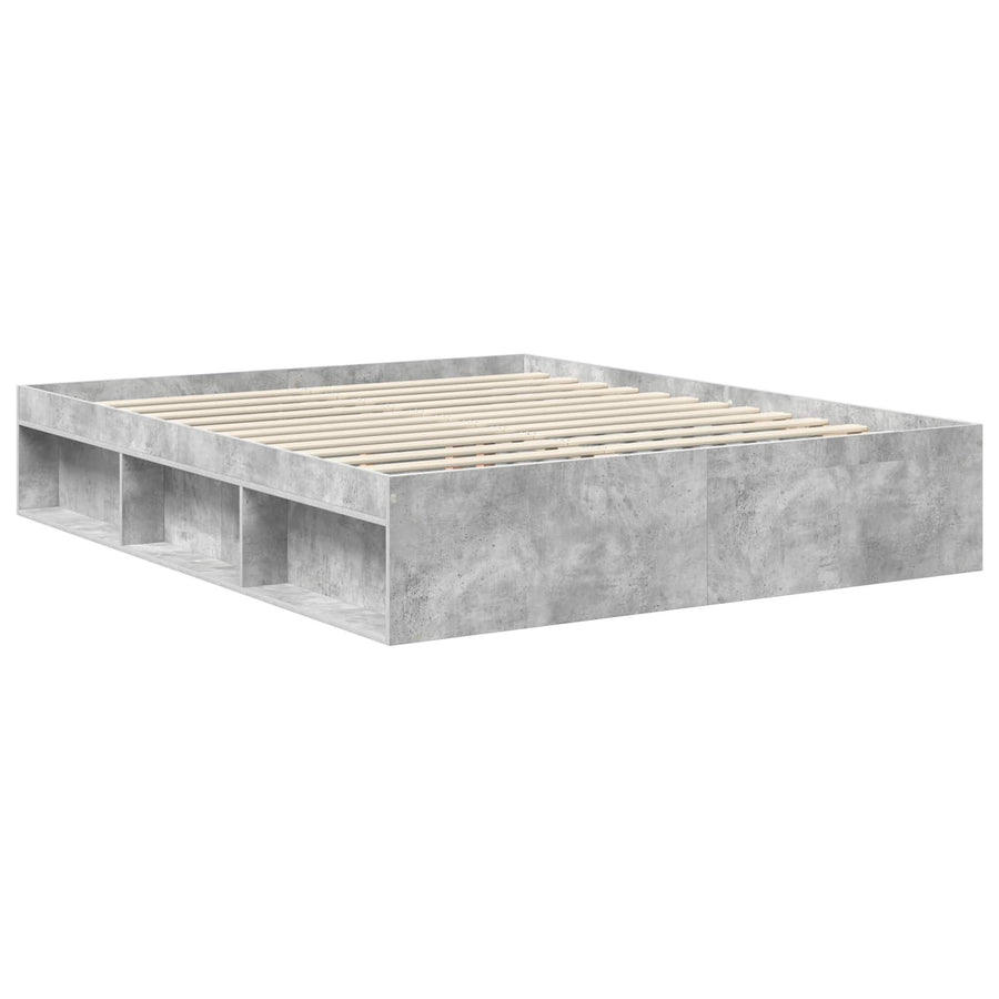 Bedframe met hoofdeinde Beton 160 x 200 cm Massief grenenhout