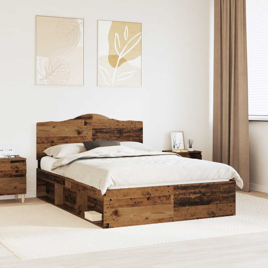 Bedframe met hoofdeinde Oudhout 150 x 200 cm Massief grenenhout