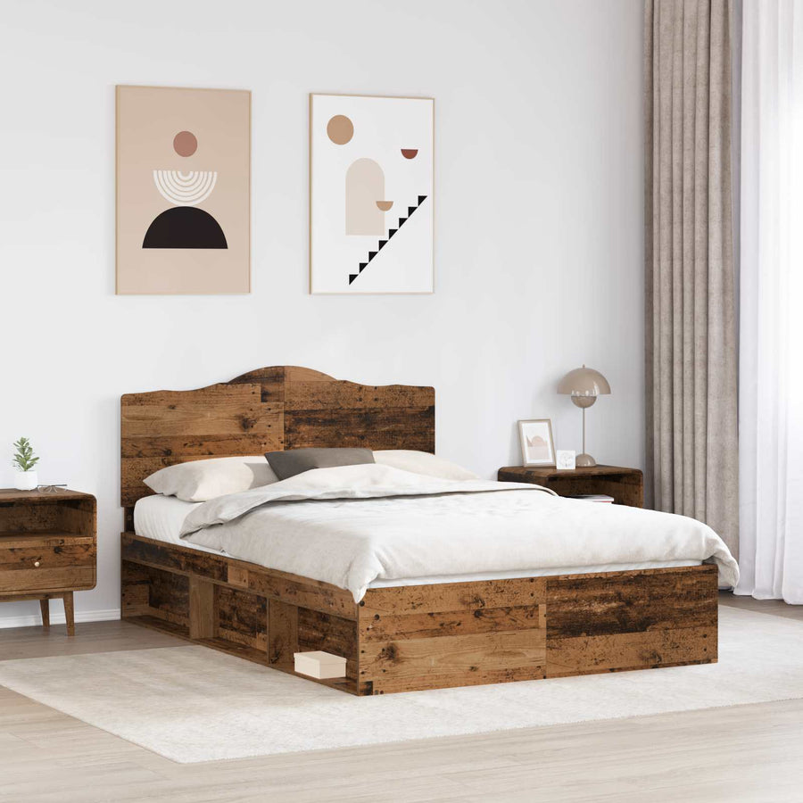 Bedframe met hoofdeinde Oudhout 150 x 200 cm Massief grenenhout