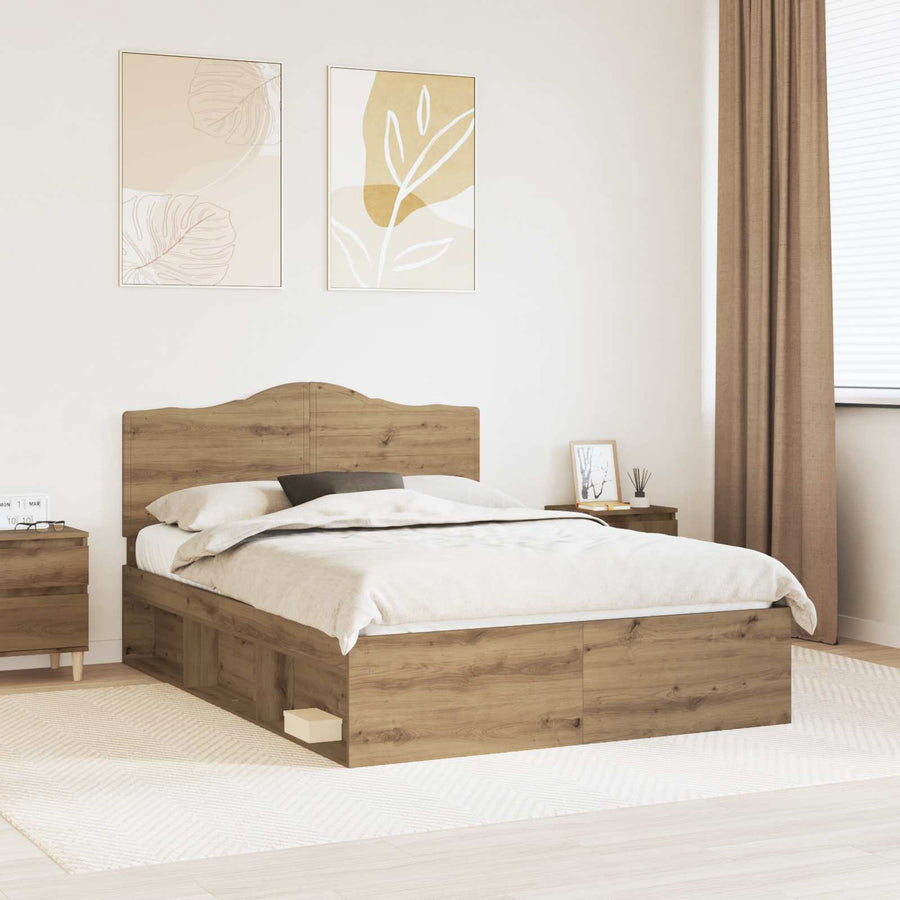 Bedframe Ambachtelijk eiken 150 x 200 cm Massief grenenhout